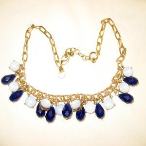 VINTAGE TWO TONE BLUE DANGLE NECKLACE MARKED "T"